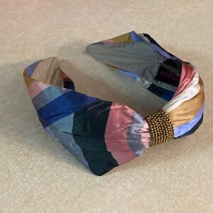 Colorful Striped Headband with Gold Beaded Accent